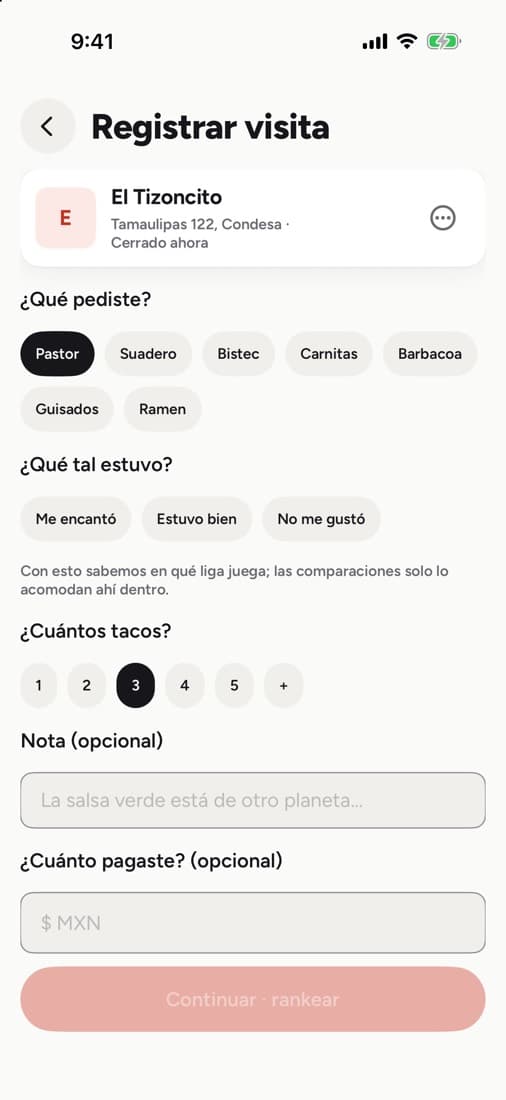 Formulario para registrar una visita